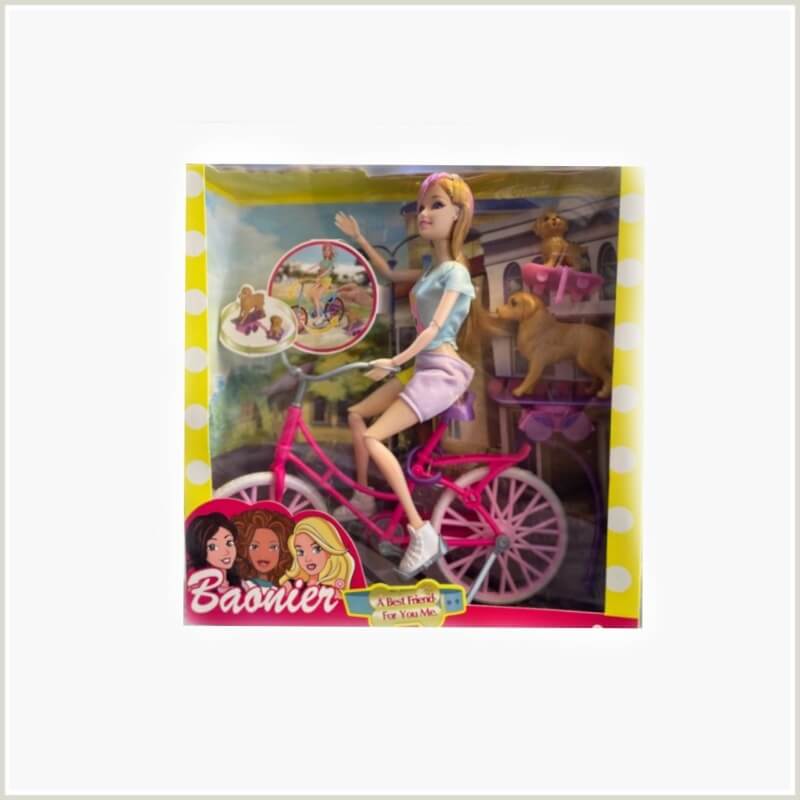 عروسک باربی مفصلی دوچرخه سوار آیتم 8689_2 با سگ